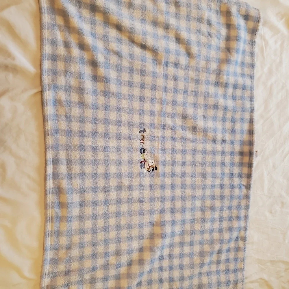 Just One Year Carters Too Cute Dog Blue White Check Plaid Gingham Baby Blanket‎